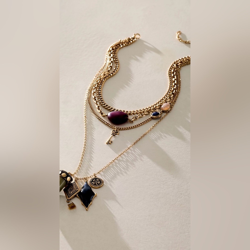 Free People Zella Layer Necklace Gold and Black Pendant - Picture 4 of 6